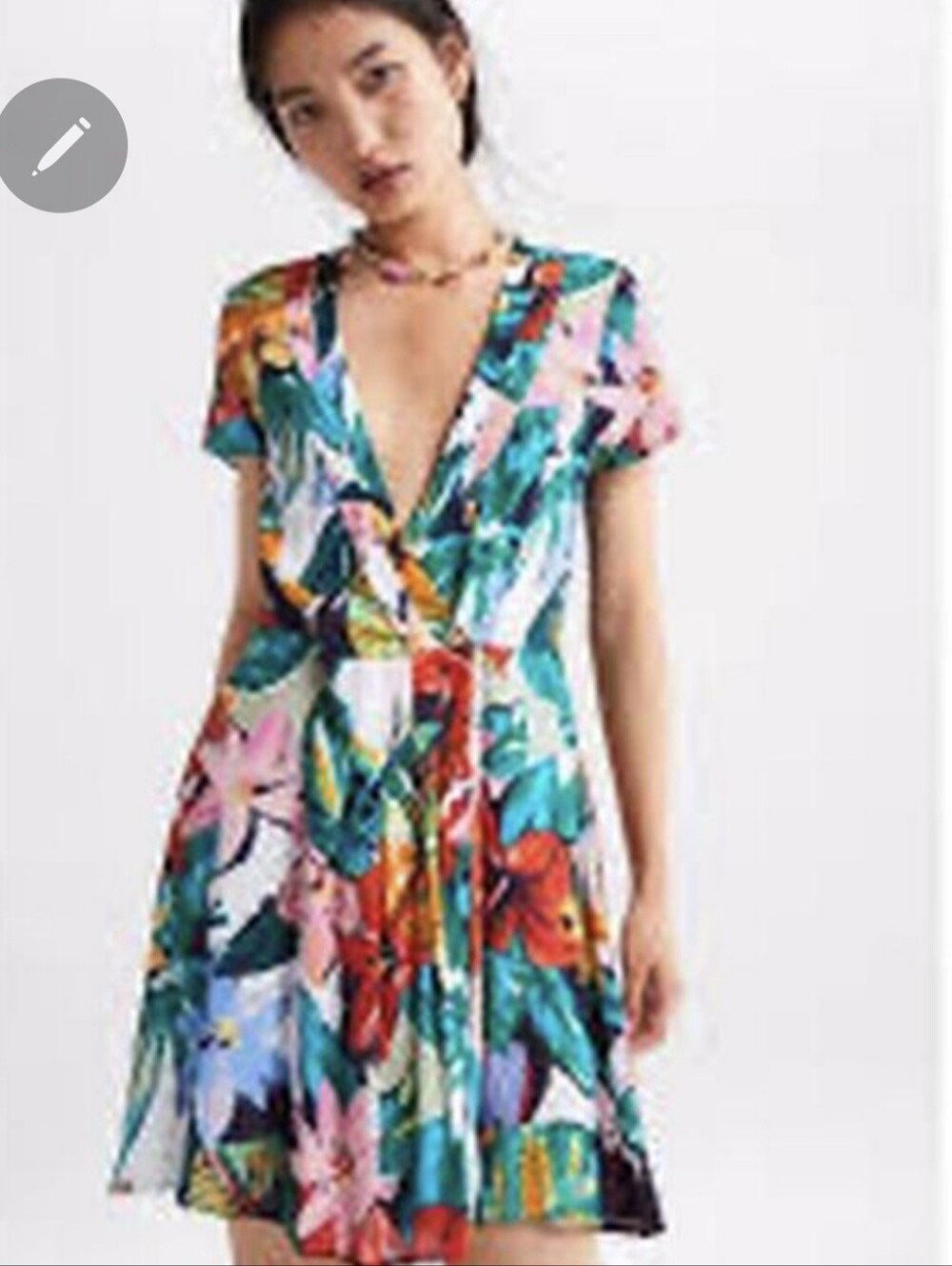 Zara Multicolor Tropical Floral Wrap Dress Sz XS